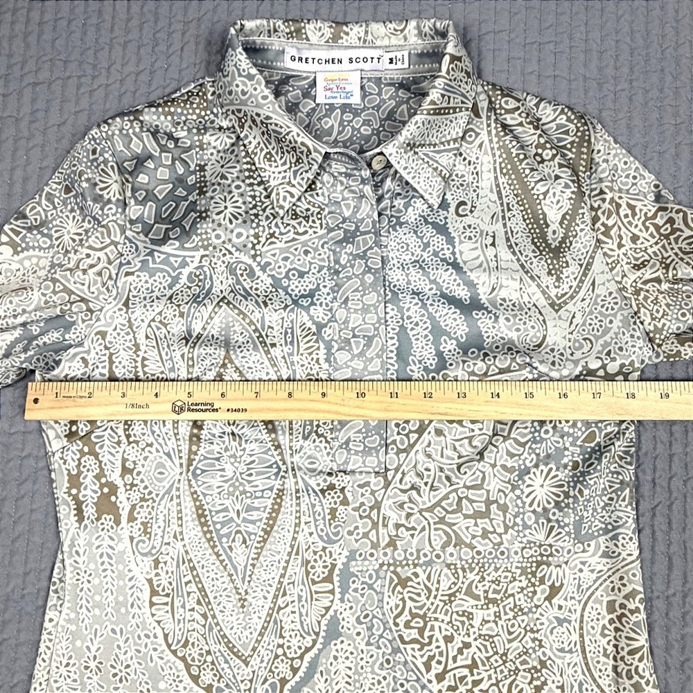 Gretchen Scott Grey Taupe Paisley Print 3/4 Sleeve Shift Dress Womens Medium - Picture 3 of 6